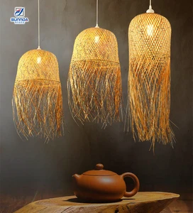 Sunnda Natural Bamboo Material Handcraft Led Light Handmade Rattan Ceiling Lamp Bamboo Pendant Light
