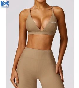 XINXU Fashion Yoga Top Gym Fitness Solid Sexy Back Ribbed Jogging Women Sports Soft Bra