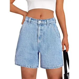 Women's Vintage Skinny Fit High Waist Plaid Pattern Breathable Eco-Friendly Windproof 100% Cotton Denim Jean Shorts Quick Dry
