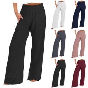 Women's High Waist Loose Casual Pants for Spring and Summer Solid Color Breathable Washed Technique Nonwoven Weaving Method