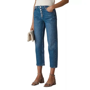 New Plus Size High Waist Button Straight Fit Denim Jeans for Women Cotton Slim Ankle Length Pants with Vintage Fashion Branded