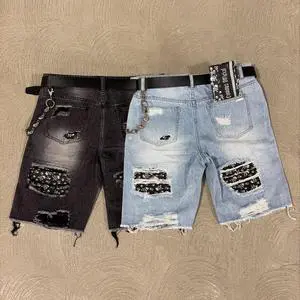 High Quality Jeans Shorts Men's Summer Denim Shorts Men's Casual American Street Loose Straight Distressed Denim Shorts for Men