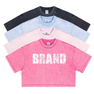 Best Sale 230gsm Vintage Women's Crop Top High Quality Acid Wash T Shirt Breathable Casual Logo Short Crop Tops Tee for Summer