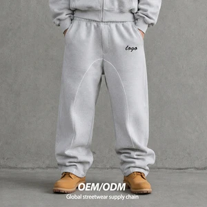 Supplier Loose Cut Sew Jogger Sweatpants Elastic Drawstring Waist Contrast Piping Embroidered Logo Casual Streetwear Men Pants