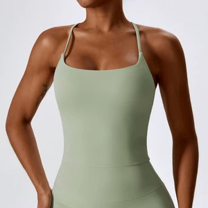 Plus Size Women's Clothing Cross Back Sexy Women Vest Custom Fitness Slim Sexy Crop Top With Built in Bra Tank Top