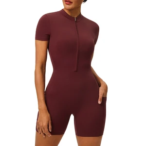 Custom Breathable Quick Dry Nylon Spandex Women's Sports Jumpsuit Deportivo Bodysuit with Stand Neckline