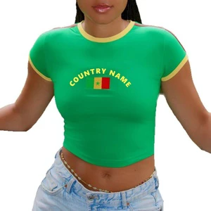 Custom Women's Slim Fit Summer Printed Crop Tops With Logo & Sweet Style Plus Size Breathable Eco-Friendly Sport Country Shirt