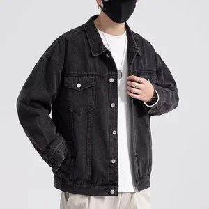 Custom Men's Plus Size Casual Denim Jacket Loose Washed Classic Trendy Coat with Button Decoration for Spring Autumn