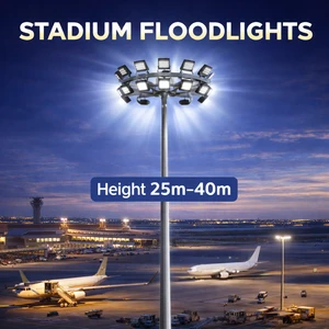 Outdoor Aluminum LED High Mast Light Pole Heavy Duty Lighting Tower IP65 with 10-Year Warranty