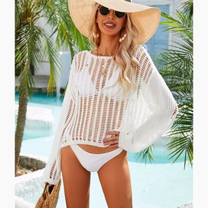 Women Sexy Crochet Mesh Beach Cover up Swimwear & Beachwear Women's Blouses