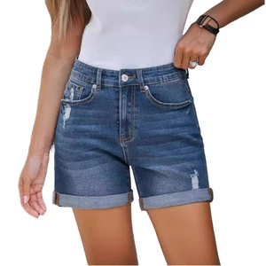 High Waist Jean Shorts for Women Summer Fashion Zipper Denim Breathable Skinny Streetwear Casual Vintage Button Blue
