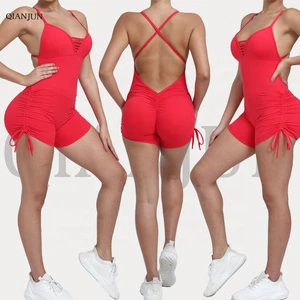 Women's Summer Sports Bodysuit & Jumpsuit Yoga Fitness & Dance Hollow Back With Side Drawstring Sports Jumpsuit