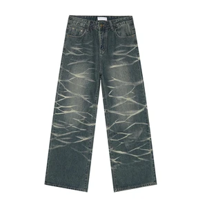 Men's Streetwear Hip Hop Straight Denim Jean Trousers Custom Loose Oversize Vintage Skate Fit Pant Mid Waist Eco-Friendly Faded