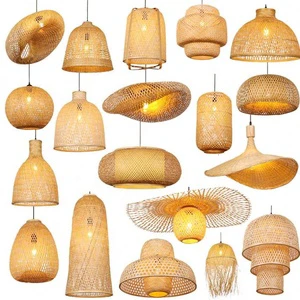 Modern Handmade Wicker Hanging Lamps Rattan Pendant Light Art Bamboo Woven Chandelier