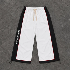 Oversized Streetwear Wide Leg Track Pant Color Block Side Stripe Sports Pants Relaxed Drawstring Waist Adjustable Hem Sweatpants