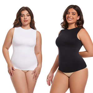 Fashionable Compression Women's Tank Top Casual Style O-Neck Collar Side Hemmed Knitted Fabric Plus-Size Breathable Vest