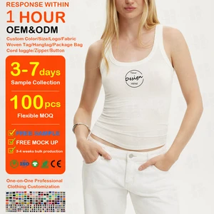 Slim Fit Embroidered Ribbed Cami Top Women Stretch Cotton Sleeveless Tank Top Casual Basic Layering Vest