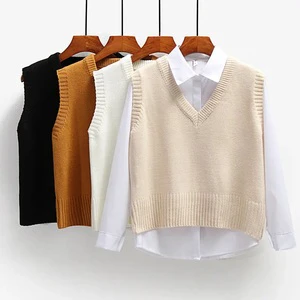 Sleeveless Girls V-Neck Cashmere Vest Female Outerwear