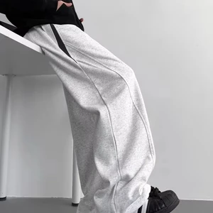 Solid Color Trendy Brand Style Splicing Contrast Casual Trend Loose Wide Leg Straight Sports Waist Sweatpants for Men