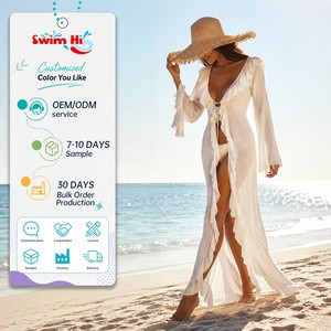 Custom Women's Summer New Beach Cover up Long Sleeve Cardigan Beach Dress OEM ODM Swimsuit Cover up Manufacturer