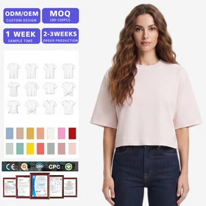 Women Blank Basic Crew Neck T Shirt Drop Shoulder Short Sleeve Plain Tee Soft Cotton Breathable Daily Casual Top BSCI OEM