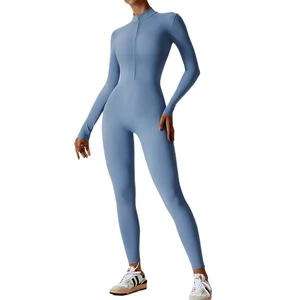 High-Intensity Fitness Sports Jumpsuit 8306 European and American Style Long-Sleeved Nude Yoga Bodysuit with Zipper