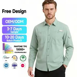 Custom Mens Summer Fishing Shirt Long Sleeve Sun Protection UPF 50+ Breathable Lightweight Quick Dry Tactical