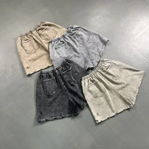 OEM Summer Casual Sun Faded 400 Gsm Sweat Short Pants Custom Men Cotton Vintage Acid Wash Rip Distressed Oversize Baggy Shorts