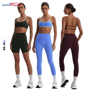 3 Pcs Women Yoga Sets Slimming Breathable Bra Tummy Control Elastic Shorts Leggings Lightweight Fitness Sets Gym Yoga Activewear