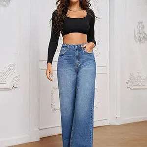 Trendy Plus Size Womens Denim Work Trouser Jeans Baggy Winter Casual High Waist Comfortable Cotton Blend Fashion Pants