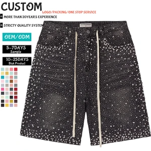 Wholesale Men's Rhinestone Denim Shorts Heavy Hand Beaded Crystal Black Shorts Hip Hop Jean Shorts Y2K Fashion Pants TKAN833