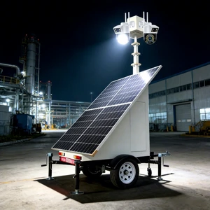 Solar 2 CCTV 4 LED Light Tower Trailer with Battery Backup and Remote Monitoring System
