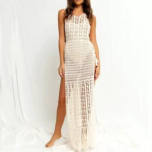 2025 Best Selling Crochet Sheer Sun Protective Tunic Beachwear Summer Bikini Swimwear Womens Hollow Out Beach Cover up Dress