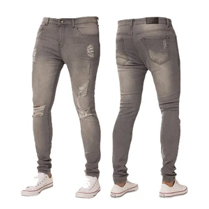 Wholesale Customized Plus Size Men's Jeans Fashion Street Style Green White Cotton Spandex Embroidered LOGO Ripped Denim Design
