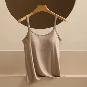 Women's Modal Ribbed Cami Top with Built-in Bra Adjustable Straps, Plus Size, Seamless Backless Tank for Layering or Outerwear