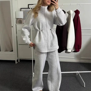 Europe US Foreign Trade Spring Autumn New Women's Fashion Loose Long-sleeved Sports Casual Sweater Two-piece Suit