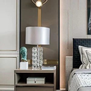 Good Quality Decorative Glass Lighting Hotel Bedroom Bedside Cylinder Crystal Table Lamp