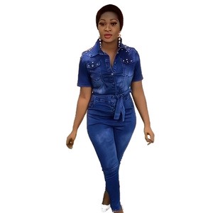 Morden Style Africa Plus Size Women's Jeans Jumpsuit Jens Pant Women Belt Pantalones De Mujer Jeans