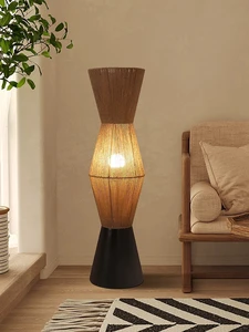Modern Country Style Rattan Woven Lantern-Shaped Lampshade art decor Floor Lamp for living room bedroom