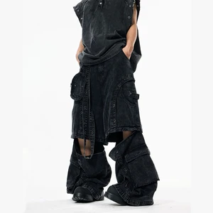 DiZNEW Custom Street Fashion Mens Jeans Hip Hop Jeans for Men Baggy Black Heavy-duty Washed Jeans Pants