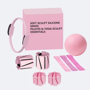 Pink Silicone Yoga Sculpt Essentials 6-in-1 Pilates Ring Exercise Ball Resistance Bands Home Fitness Gift Box Set