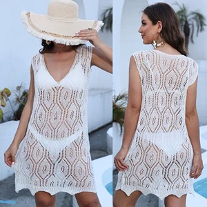 Manufacturer High Quality Beach Cover up Hollowing Womens Beach Crochet Knitting Bikini Swim Suit Cover Ups Dress for Women