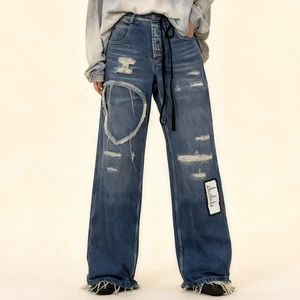 New Style Straight Leg Jeans Women's Trousers Pants Summer Women's Denim Jeans with Medium Wash