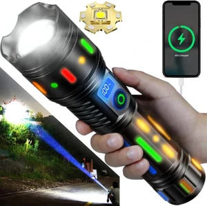 USB C Flashlights High Lumens Rechargeable Super Bright 1500 Meters Long Beam LEP Tactical Flashlight With Luminous Strips