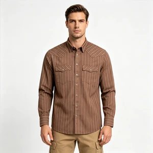 2026 Custom Logo Striped Button up Long Sleeve Fishing Shirts Summer UV Protection Plus Size Performance Men's Western Shirts