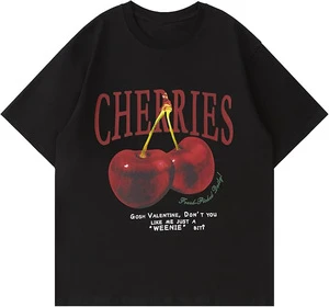 Cherries Print Plus Size Women's Casual Short Sleeve Cotton Crew Neck T-Shirt Regular Fit Breathable Quick Dry Summer