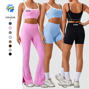 New European American Style Outdoor Sports Bra for Women Nude-Feel Tight-Fitting Thin Straps Contrasting Color Yoga Set