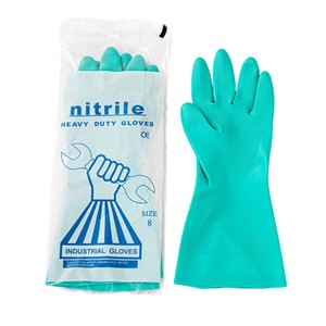 CE EN388 374-5 Certified 33cm Long Green Nitrile Safety Gloves Flocked Liner Hot Selling Chemical Resistant 15mil Thick