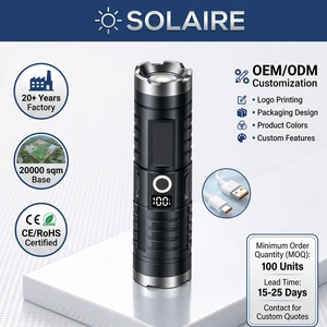 OEM Laser Patrol Flashlight Zoom USB C Rechargeable Digital Display Portable Hand Torch Outdoor Camping Security Custom Logo