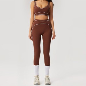 Wholesale: Branded Fashionable Yoga and Pilates Sets for Women Stretchy, Seamless Ribbed, Breathable, Solid Colors